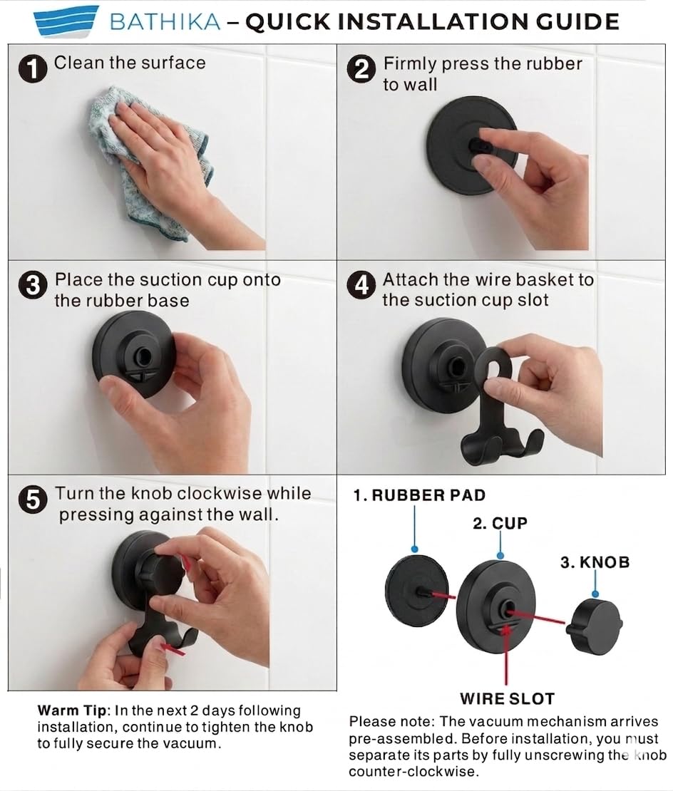 Suction Cup Hooks Razor Holder Powerful Vacuum Organizer for Towel, Razor, Coat, Bathrobe and Loofah 304 Stainless Steel Removable Hooks for Bathroom & Kitchen, Towel Hanger Storage (Black)