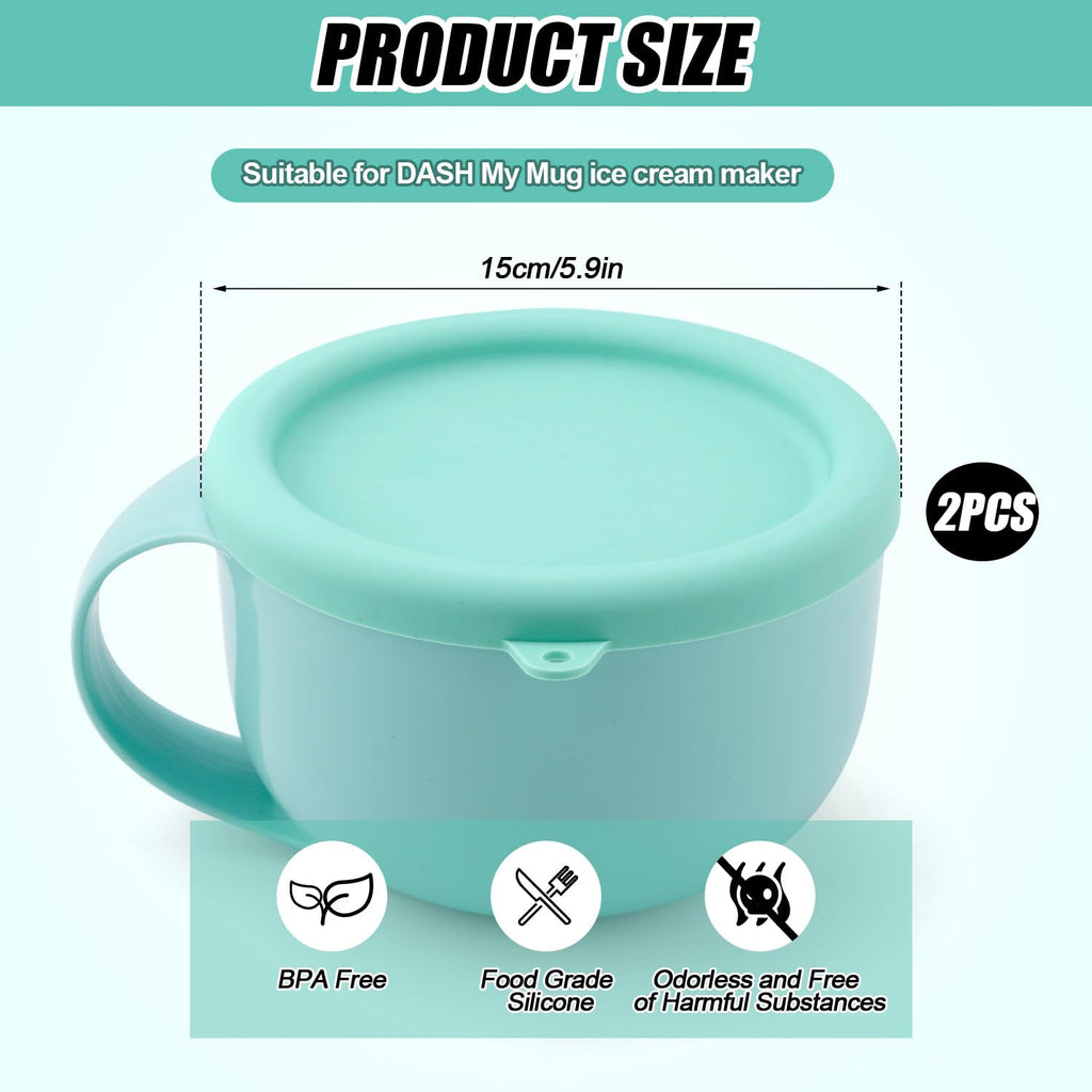2pcs Silicone Lid for Dash My Mug, 5.9in BPA-Free Silicone Bowl Covers Storage Lid Replacement for Dash Ice Cream Maker Mug (Light Green)