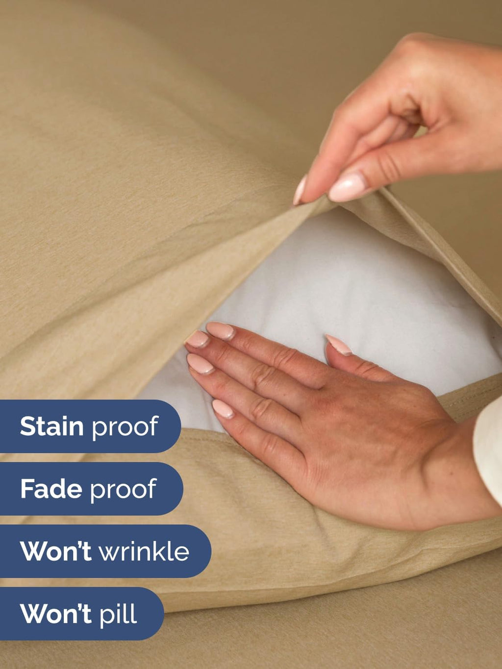 Skiennix Extra Deep Full Sheet Set | 6-Piece Breathable Cooling Sheets - Luxury Hotel Bedding in Heathered Tan