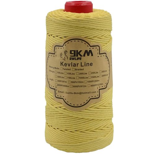 9KM DWLIFE Kevlar Kite String, 1500lb 300Ft, Braided Kevlar Line, Low Stretch, High Strength, Heavy Duty, Fishing Assist Cord, Camping, Hiking, Outdoor Survival Rope