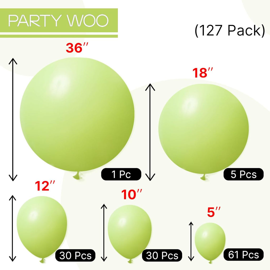 PartyWoo Lime Green Balloons - 127-Piece Latex Balloon Arch Kit | Various Sizes for Graduation & Birthday Celebrations