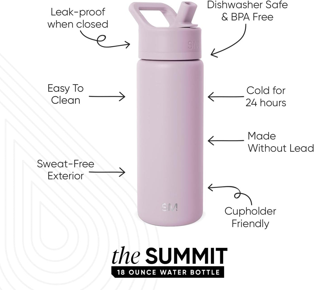 Simple Modern | Kids Water Bottle with Straw Lid - Vacuum Insulated, BPA-Free | 18oz Lavender Mist