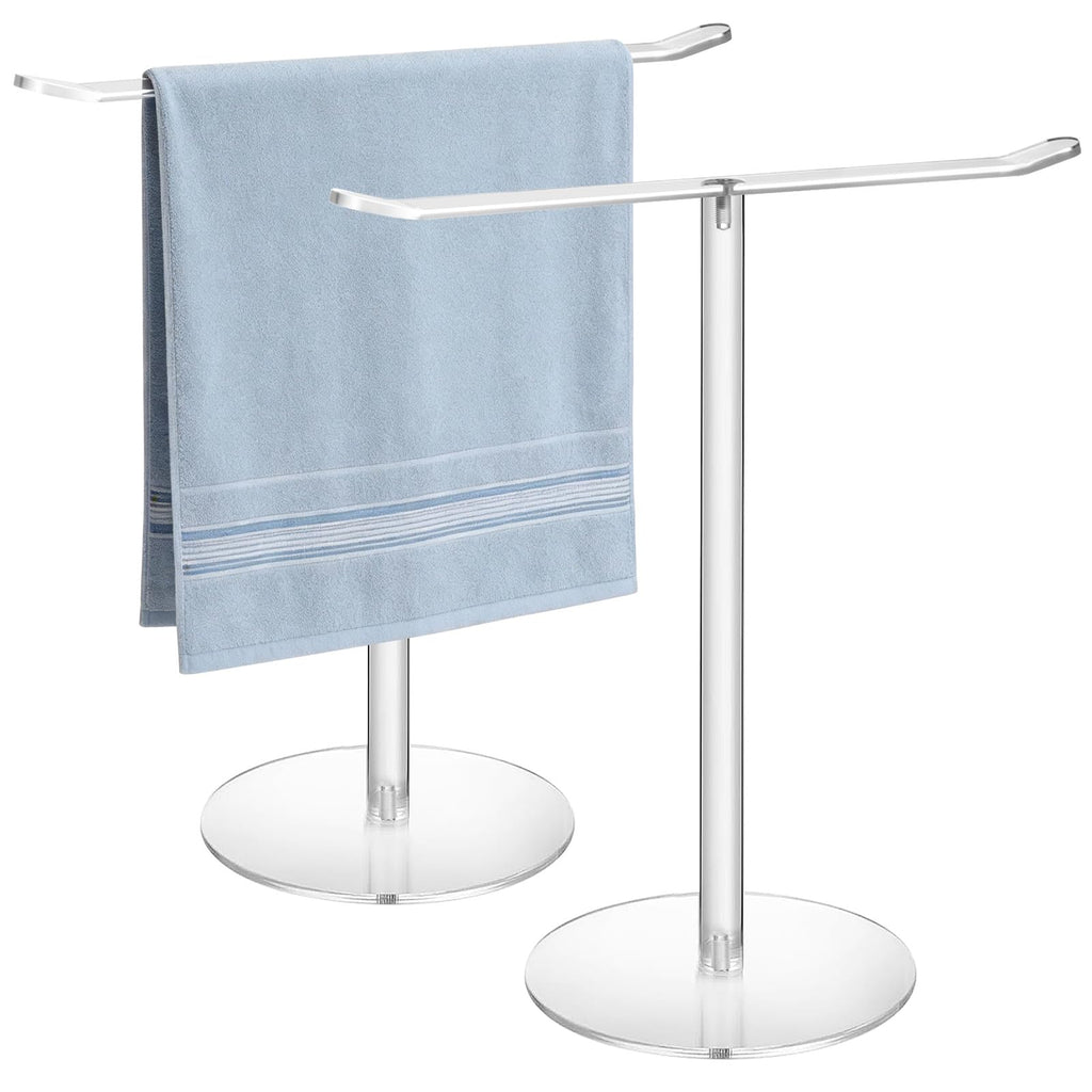 NutroLab Clear Acrylic Hand Towel Holder Stand, T-Shape Free-Standing Towel Rack for Bathroom & Kitchen, Modern Minimalist Design, Simple Assembly, Countertop Organizer