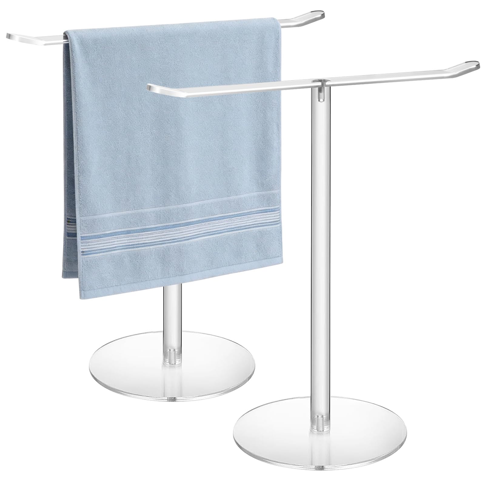 NutroLab Clear Acrylic Hand Towel Holder Stand, T-Shape Free-Standing Towel Rack for Bathroom & Kitchen, Modern Minimalist Design, Simple Assembly, Countertop Organizer