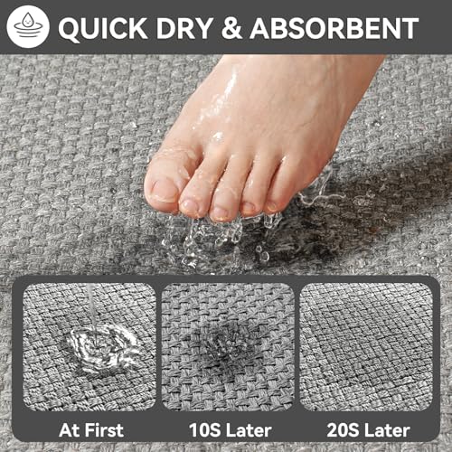 YDKGL Non-Slip Bath Mat, Gray 16" x 24" - Ultra Thin & Absorbent