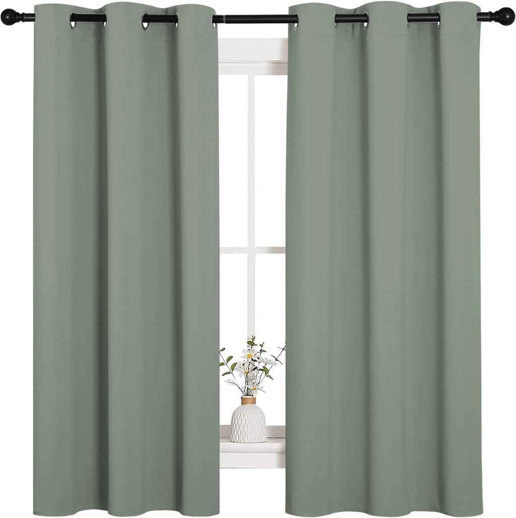 NICETOWN Blackout Short Curtains - Thermal Insulated Grommet Top Drapes for Nursery | Greyish Green (42 x 63 inches)