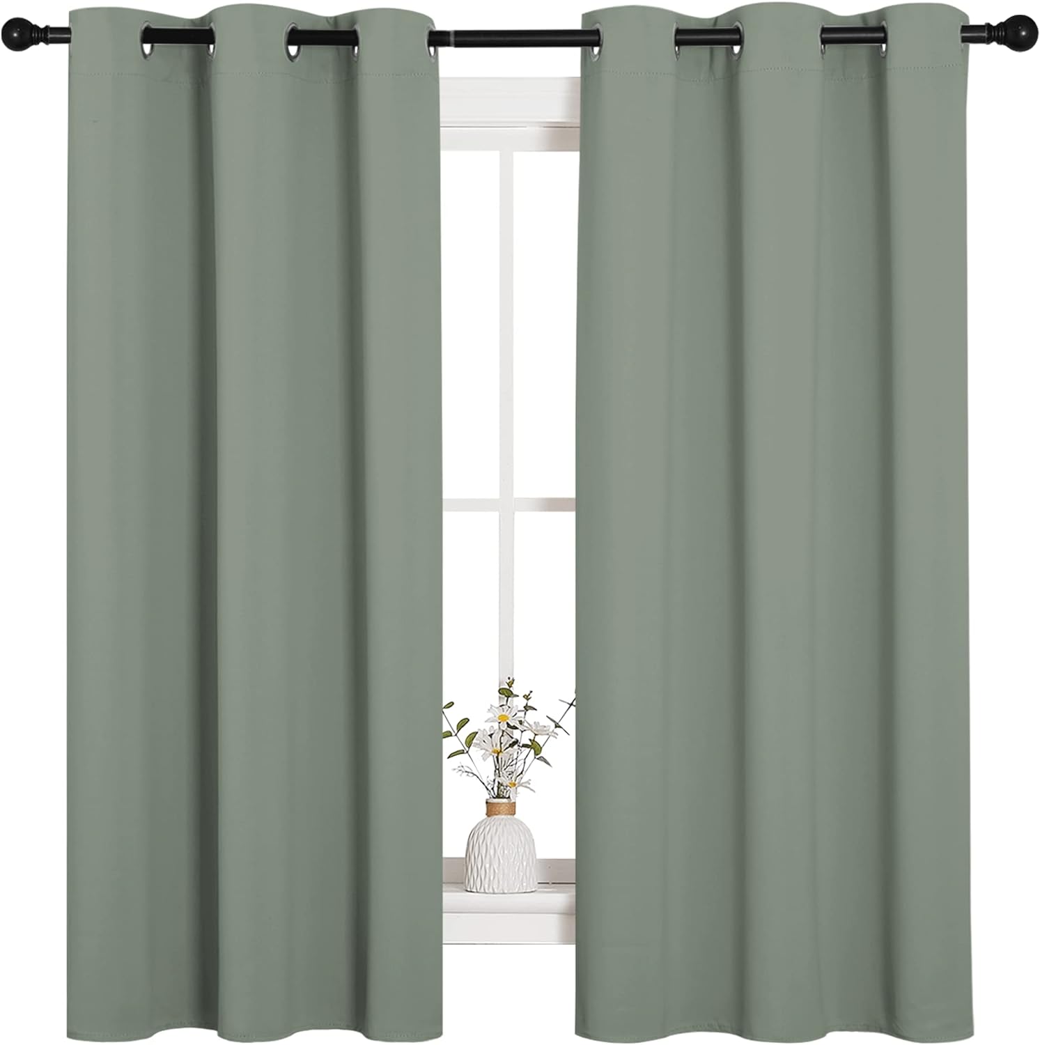 NICETOWN Blackout Short Curtains - Thermal Insulated Grommet Top Drapes for Nursery | Greyish Green (42 x 63 inches)