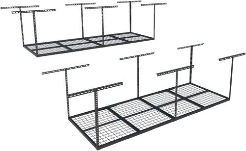 FLEXIMOUNTS 3x8 Overhead Garage Storage Rack - Heavy-Duty Adjustable Ceiling Organizer | 2-Pack, Black