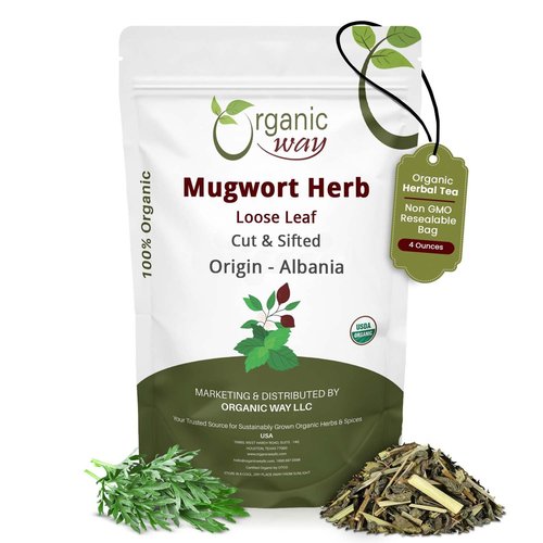 Organic Way Mugwort Herb Loose Leaf Cut & Sifted (Artemisia Vulgaris) Herbal Tea | Kosher & USDA Certified | Vegan, Non-GMO & Gluten Free | Raw from Albania (4 Ounce (Pack of 1)