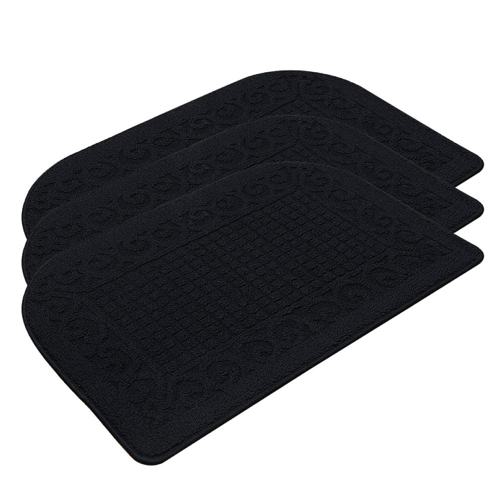 COSY HOMEER 32X20 Inch Anti Fatigue Kitchen Rug Mats are Made of 100% Polypropylene Half Round Rug Cushion Specialized in Anti Slippery and Machine Washable Black(3 pcs)