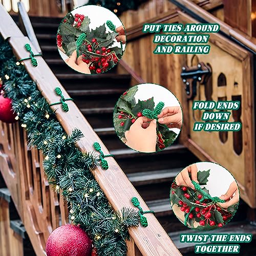 Green Christmas Garland Twist Ties Set - 20 Pcs, 20 and 16 Inches