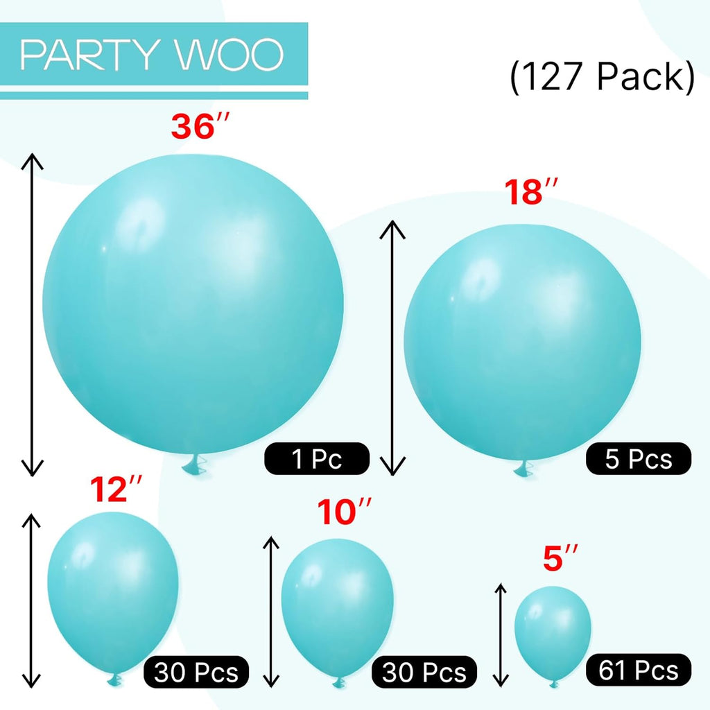 PartyWoo Teal Balloon Arch Kit - 127pcs in Various Sizes for Baby Showers, Graduations & Birthdays | Turquoise & Dark Teal