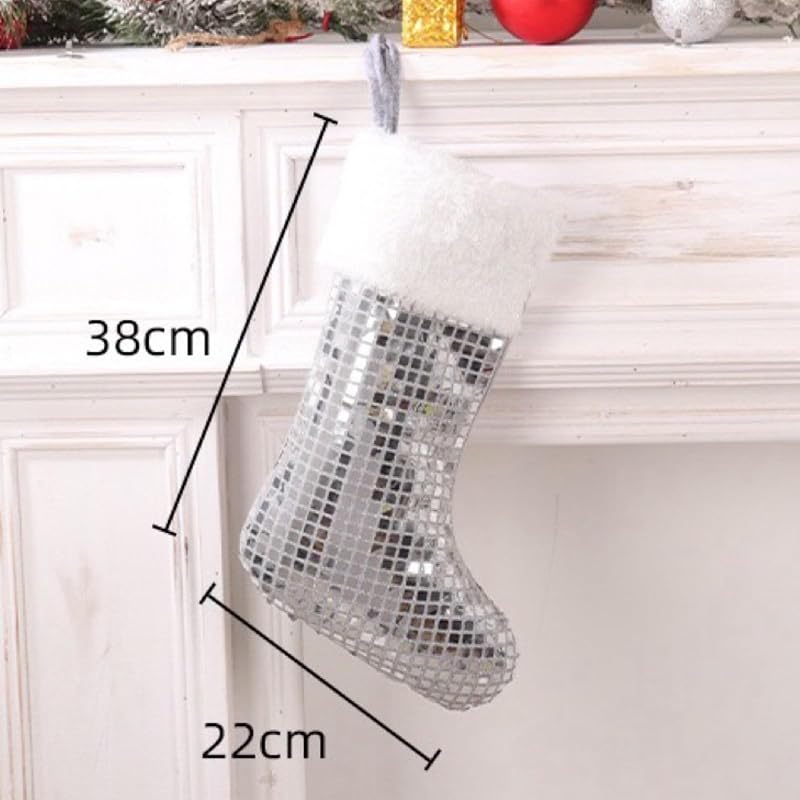 3 Pack Disco Christmas Stockings 15x8.6 In. Sequin Holiday Stockings