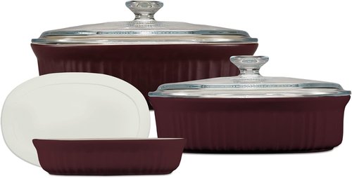 CorningWare 6-Piece Ceramic Bakeware Set - Chip & Crack Resistant Stoneware | Microwave, Oven & Dishwasher Safe in French Cabernet