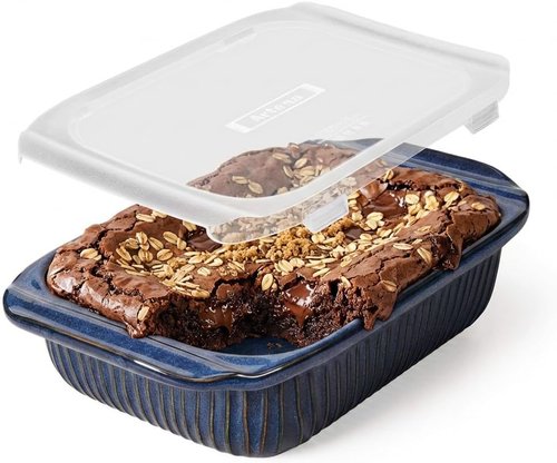 Artena Baking Dish - 2.3 Quart Casserole Dish With Handles | Deep Rectangular Ceramic Bakeware in Blue
