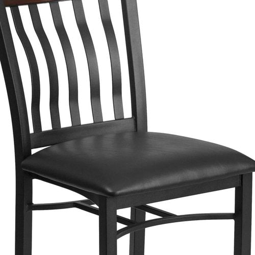 Flash Furniture Eclipse Series Vertical Back Black Metal and Walnut Wood Restaurant Chair with Black Vinyl Seat
