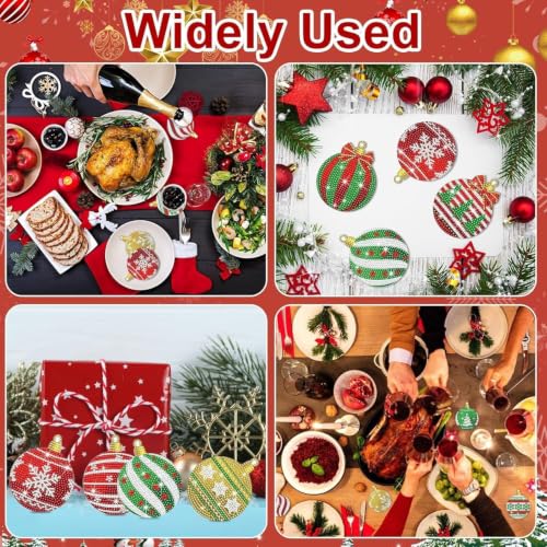 Multicolor Christmas Diamond Art Coasters Kit with Stand - 10 Pcs DIY Holiday Decor