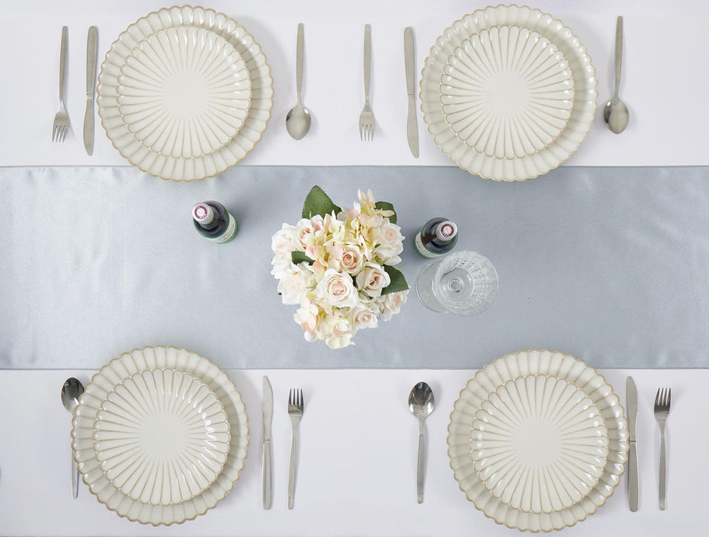 Silver Table Runner by [Brand Name] - 12 Pack, 12x108 Inches, Satin Silk-Like Smooth Decor for Weddings & Parties