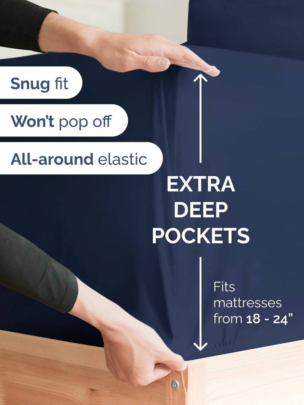 Skiennix Extra Deep King Sheet Set - 6 Piece Breathable Cooling Bedding - Soft Wrinkle-Free Navy Blue