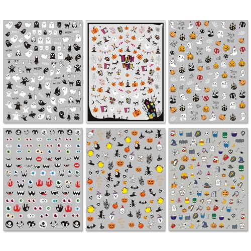 IDDFEVE Halloween Nail Art Stickers 3D Self-Adhesive Ghost Pumpkin Decals 6 Sheets