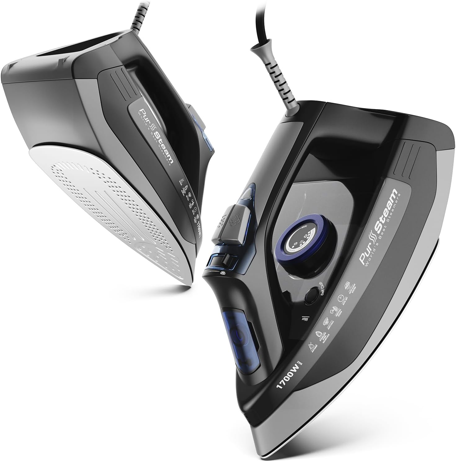 Pursteam Steam Iron - 1700W Self-Cleaning Nonstick Stainless Steel Soleplate | Auto Shutoff & Anti-Drip