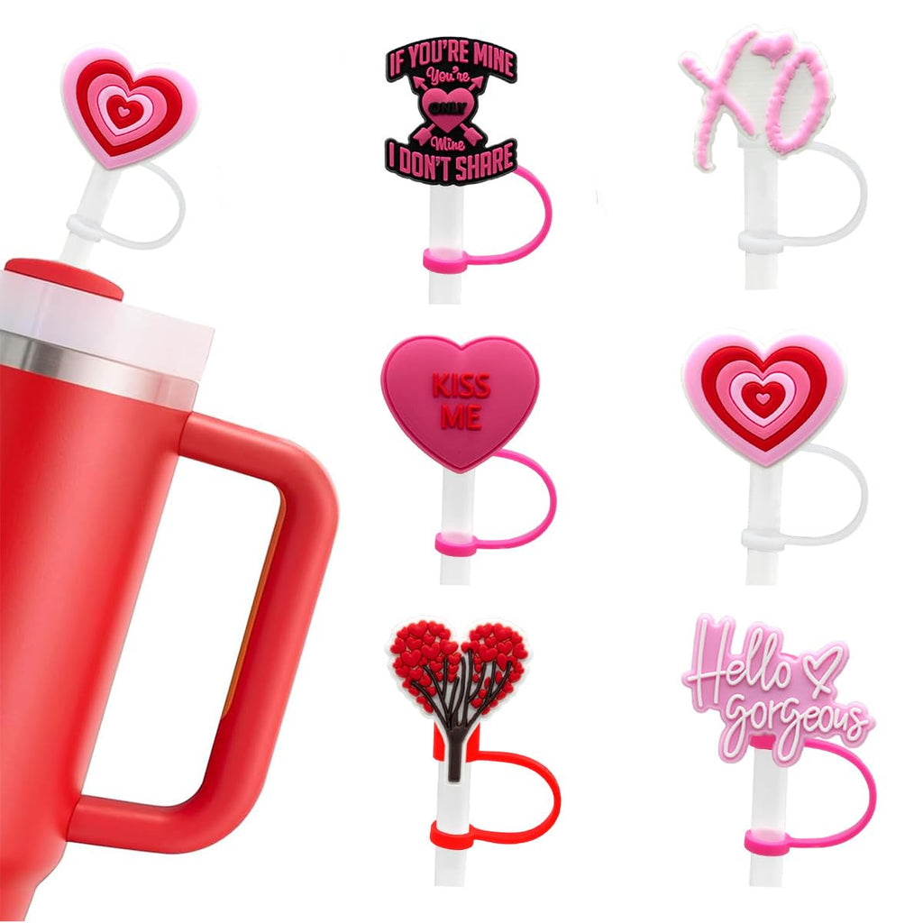6PCS Valentine Day Straw Cover Cap for Stanley Cup, Silicone Straws Topper for Stanley 30&40 Oz Tumbler with Handle, 10mm/0.4in Drinking Straws Tip Covers for Valentine Gifts