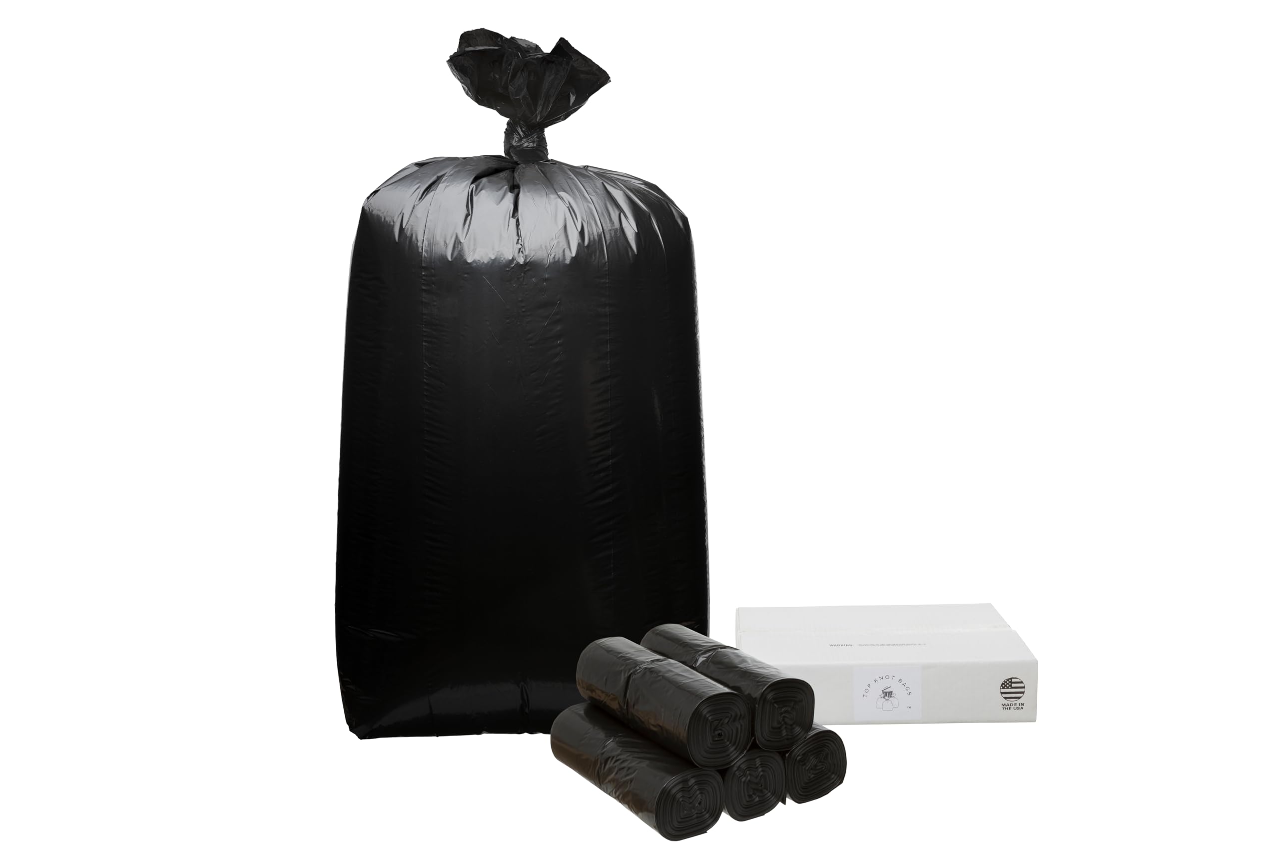 Top Knot Bags 55 Gallon Garbage Trash Bag 38X58" 1.2 Mil Black 100 Count Can Liner Bulk 56 Gallon 57 Gallon 58 Gallon 59 Gallon 60 Gallon 55-60 Gallon Made in USA