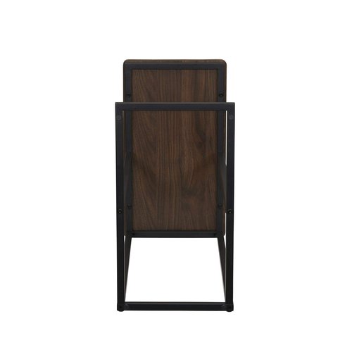 Household Essentials Jamestown C-Shaped for Accessiblity Side End Table Mid Century Walnut Wood Grain and Black Metal