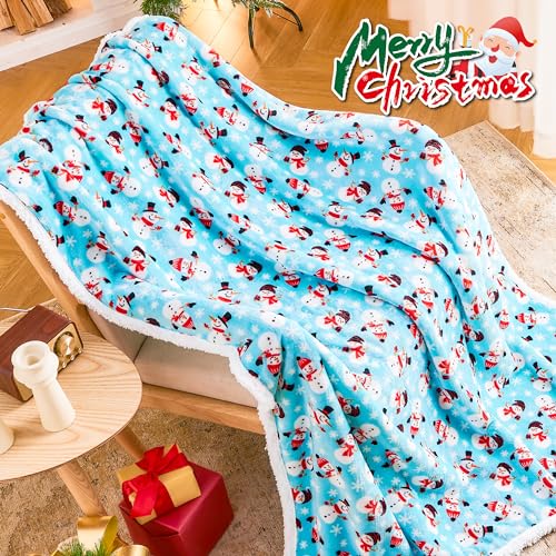 Christmas Throw Blanket Fuzzy Cozy Warm Fleece Sherpa Holiday Bedding for Couch Bed