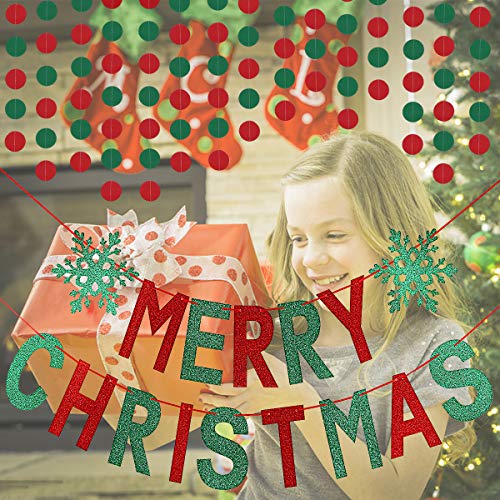 Christmas Banner Garland - Red and Green Merry Christmas Party Decor