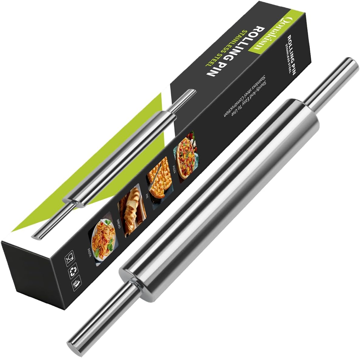 Skiennix 17-Inch Stainless Steel Rolling Pin - Smooth Baking Tool for Pizza, Dough & Cookies