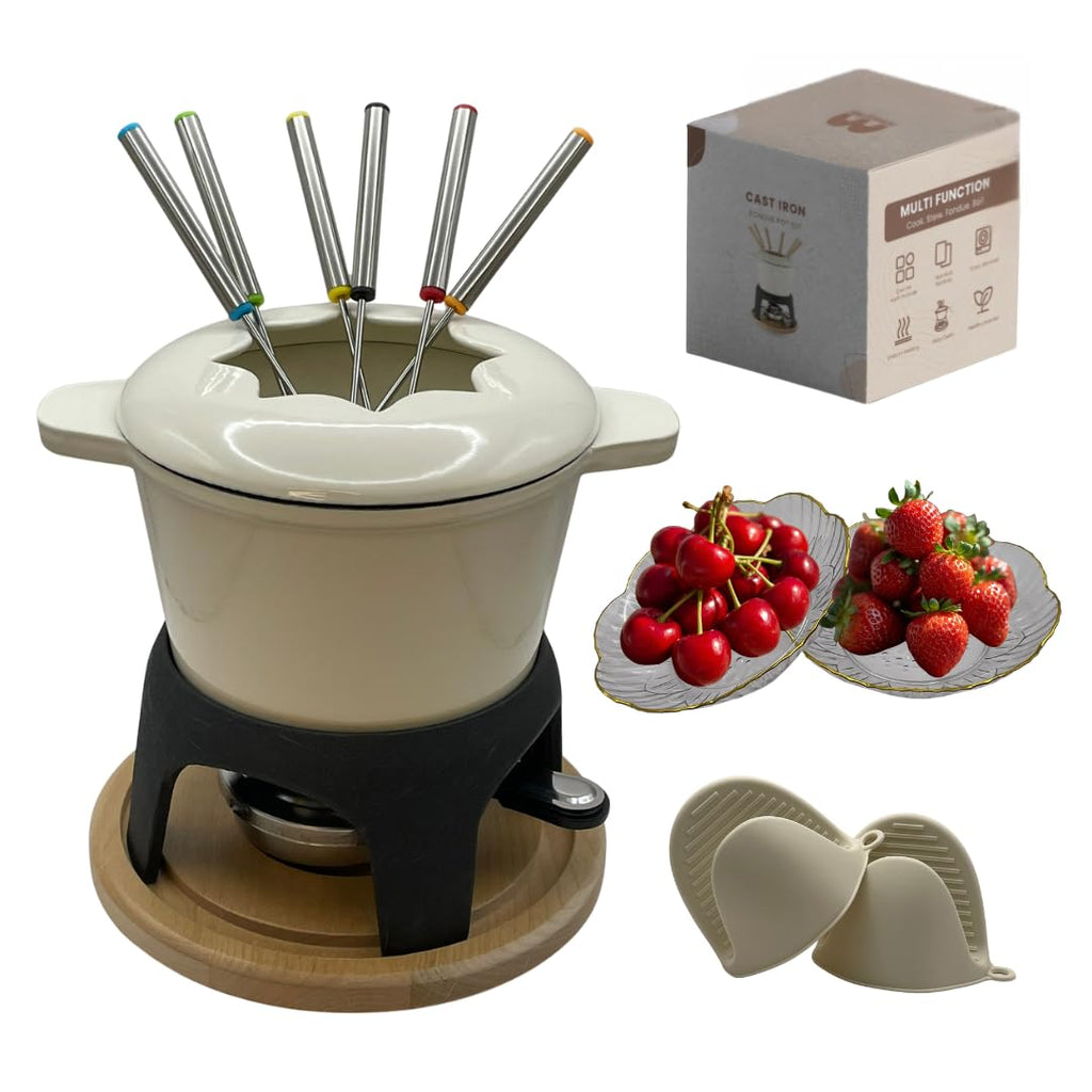 Cast Iron Fondue Set 15-Pcs With Accessories Fondue Kit For Swiss Fondue Cheese Meat Oil Fondue Pot Fondue Pot set, Cheese Fondue Set, Chocolate Fondue Pot, Cheese Melting Pot, Fondue Pot Non Electric