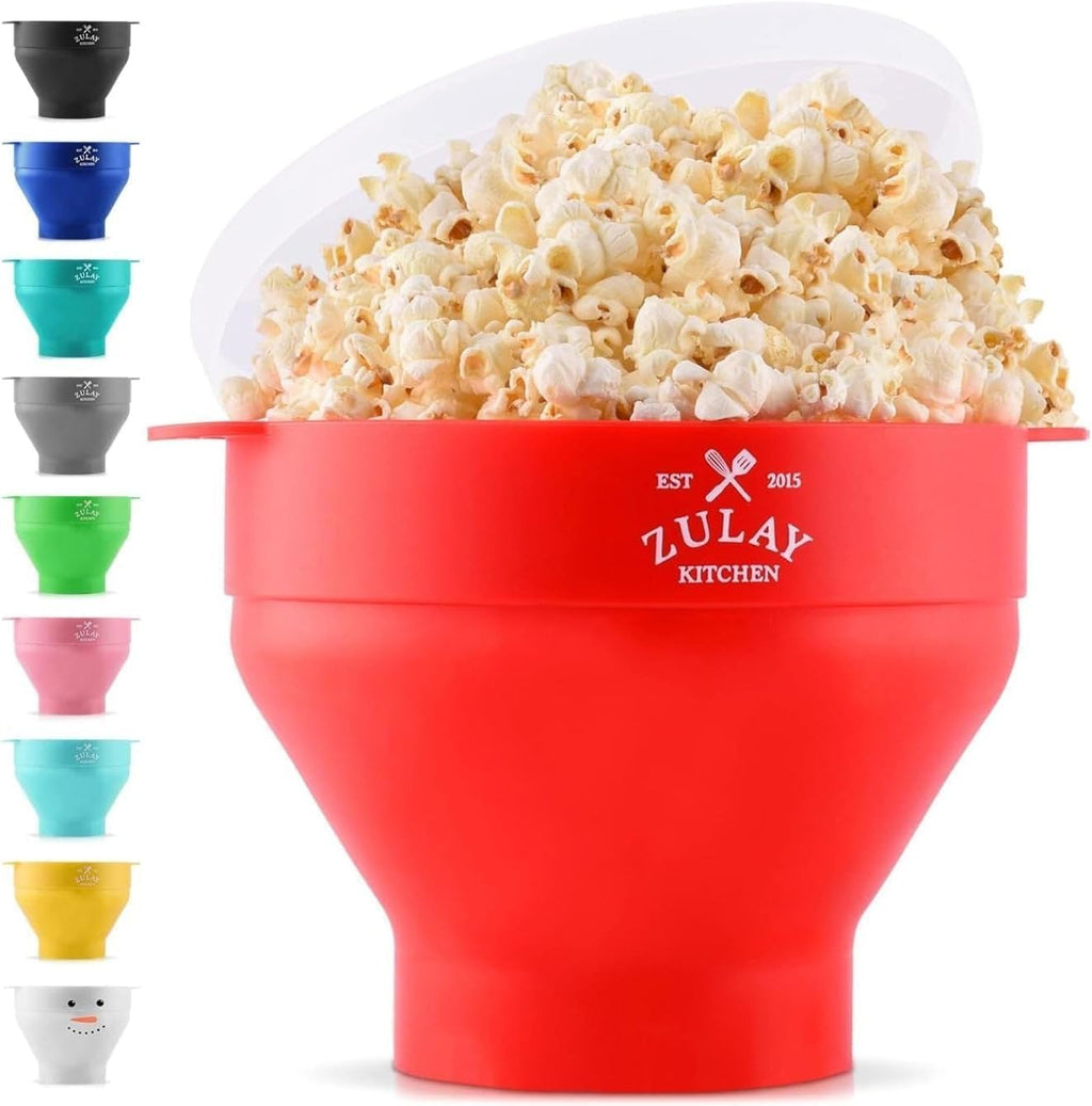 Zulay Microwave Popcorn Popper Bowl - Collapsible, BPA-Free Silicone, Dishwasher Safe - Red