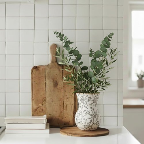 JIEMEI HOME Kitchen Utensil Holder, 7.56" Ceramic Large Rustic Utensil Crock for Countertop, Farmhouse Cooking Tool Organizer, Spatula Holder For Kitchen Decor, Gray Floral