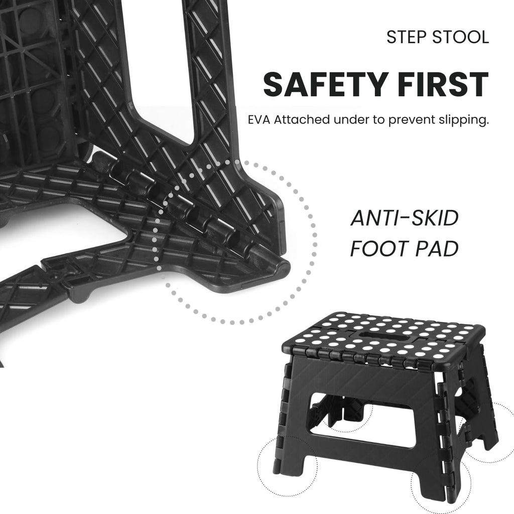 PandaEar 2 Pack Home Folding Step Stool, Lightweight Step Stool with 9 Inch Height for Kids, Sturdy Foot Stool for Kitchen, Bedroom, Bathroom & Bathroom, Black