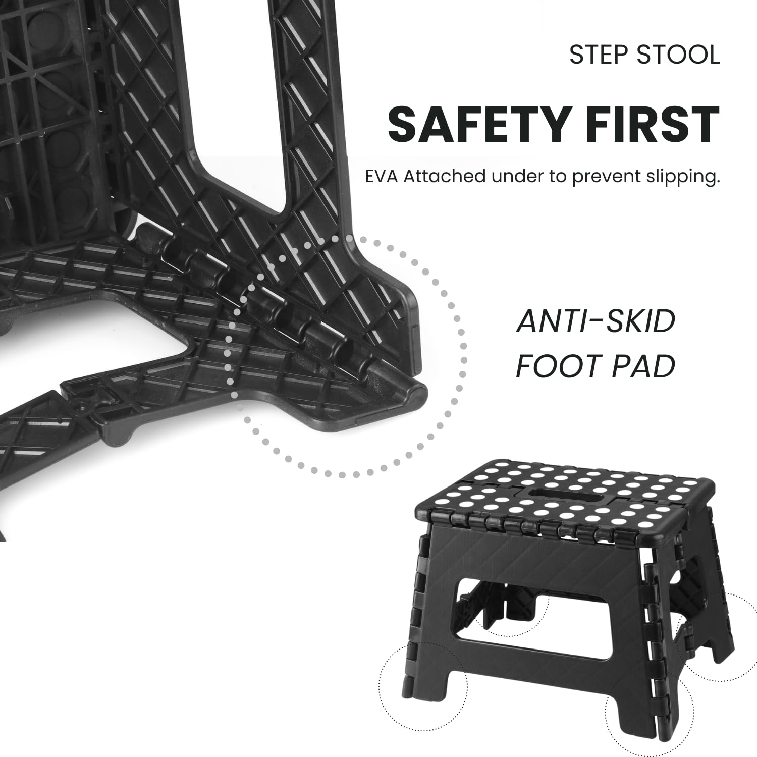 PandaEar 2 Pack Home Folding Step Stool, Lightweight Step Stool with 9 Inch Height for Kids, Sturdy Foot Stool for Kitchen, Bedroom, Bathroom & Bathroom, Black