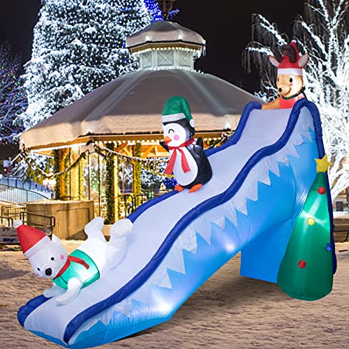 Wonder Garden 8.2FT Christmas Inflatable Penguin Slide for Outdoor Yard Decor - Blue Variation