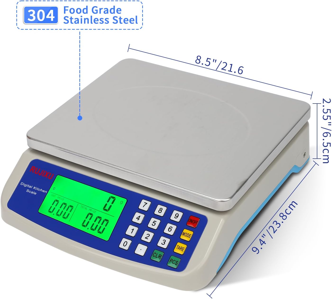 Skiennix Large Digital Kitchen Scale - 30KG Capacity | Stainless Steel, LCD Display for Baking & Food Prep