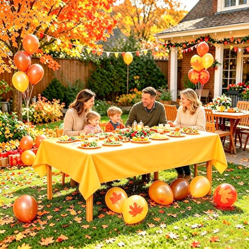54x108 Inch Yellow Disposable Plastic Tablecloths - 2 Pack