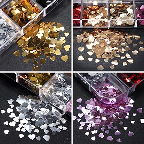 Holographic Heart Nail Art Glitter Sequins 12 Grids Valentine Decals
