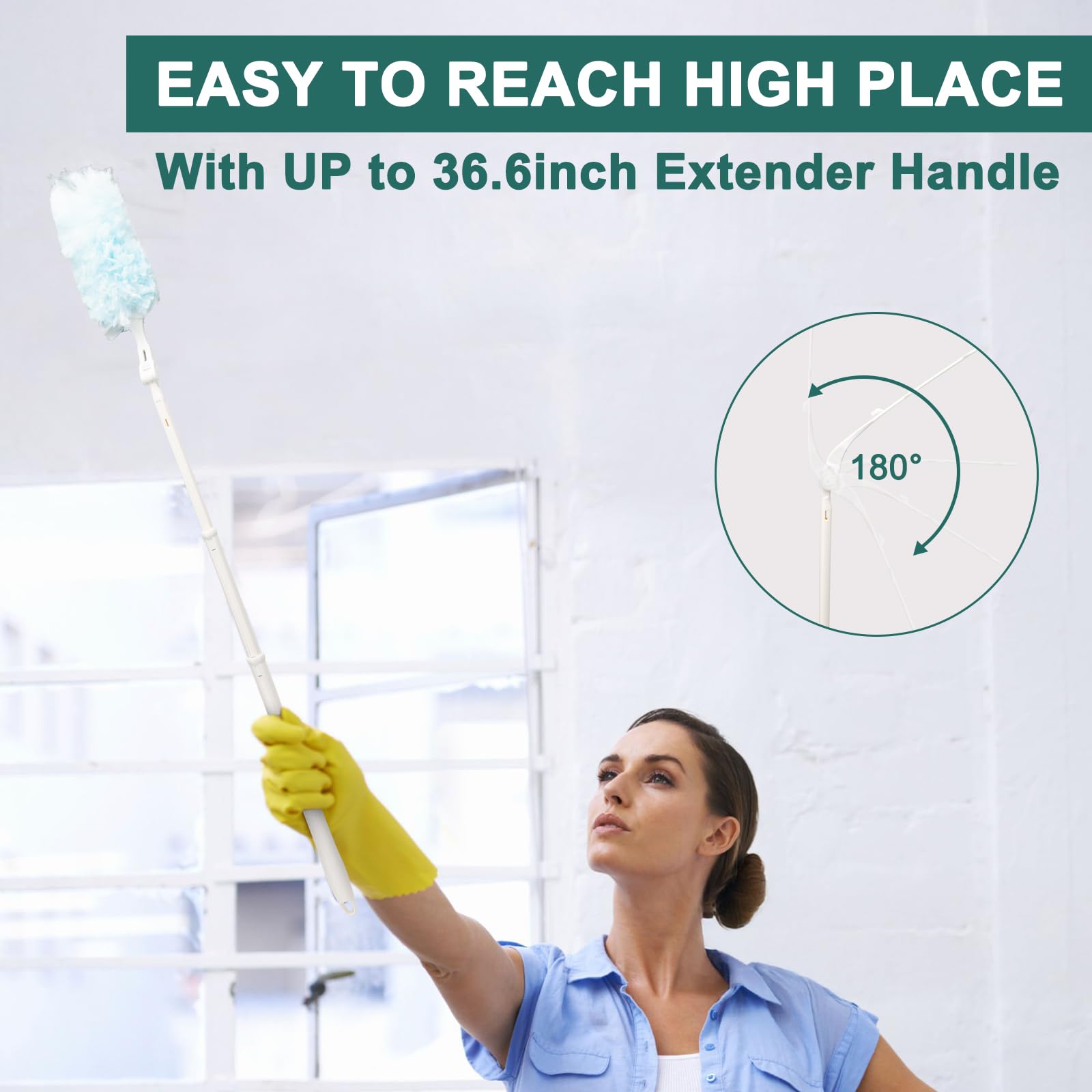 KeFanta Heavy Duty Duster Handles Replacement Compatible with Swiffer Duster Refills, Extendable Handle, Adjustable Length (1Pcs)