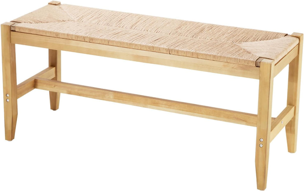 VEVOR Rattan Bench - 40" Wooden Entryway Bench with Oak Legs | Hand-Woven Boho Design for Living Room & Bedroom
