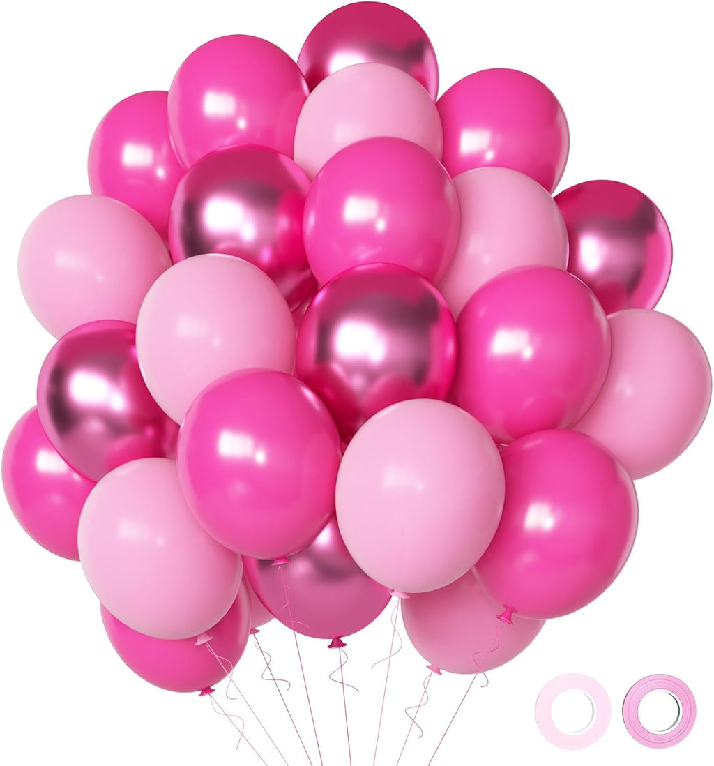 Metallic Pink Balloons - 50 Pcs 12-Inch Hot Pink & Light Pink Latex Balloons for Birthday & Baby Shower Decor