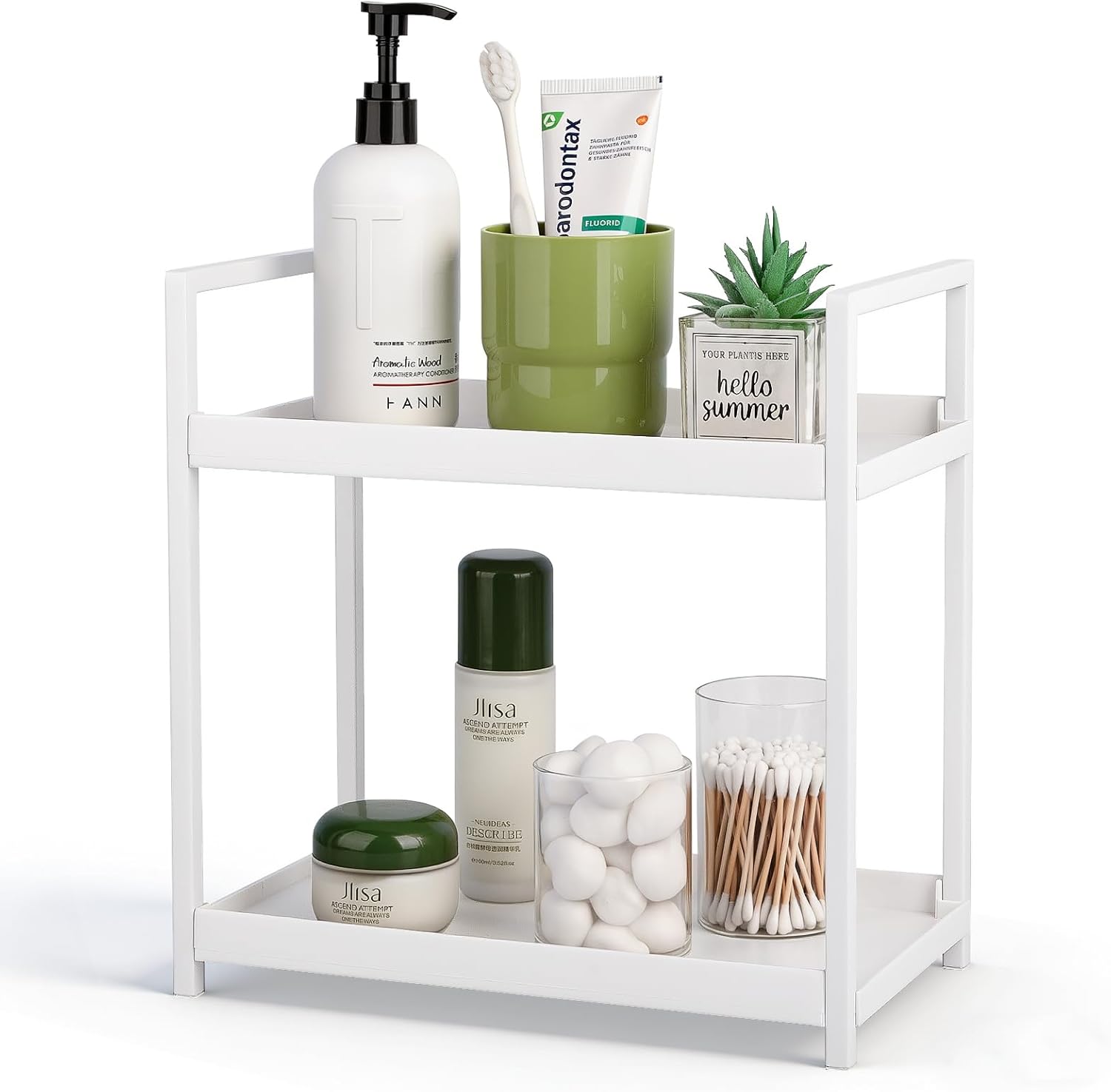Anyoifax 2-Tier Bathroom Counter Organizer - Vanity Storage Shelf for Makeup & Skincare | Small White