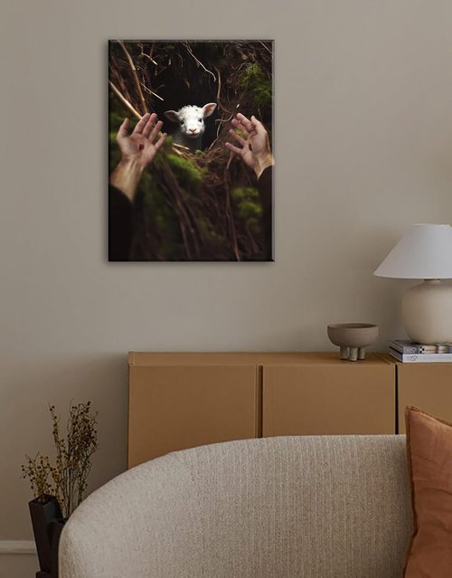 DJSYLIFE Jesus Christ Wall Art - Inspirational Canvas Poster of the Lost Lamb | Modern Religious Decor for Home & Church