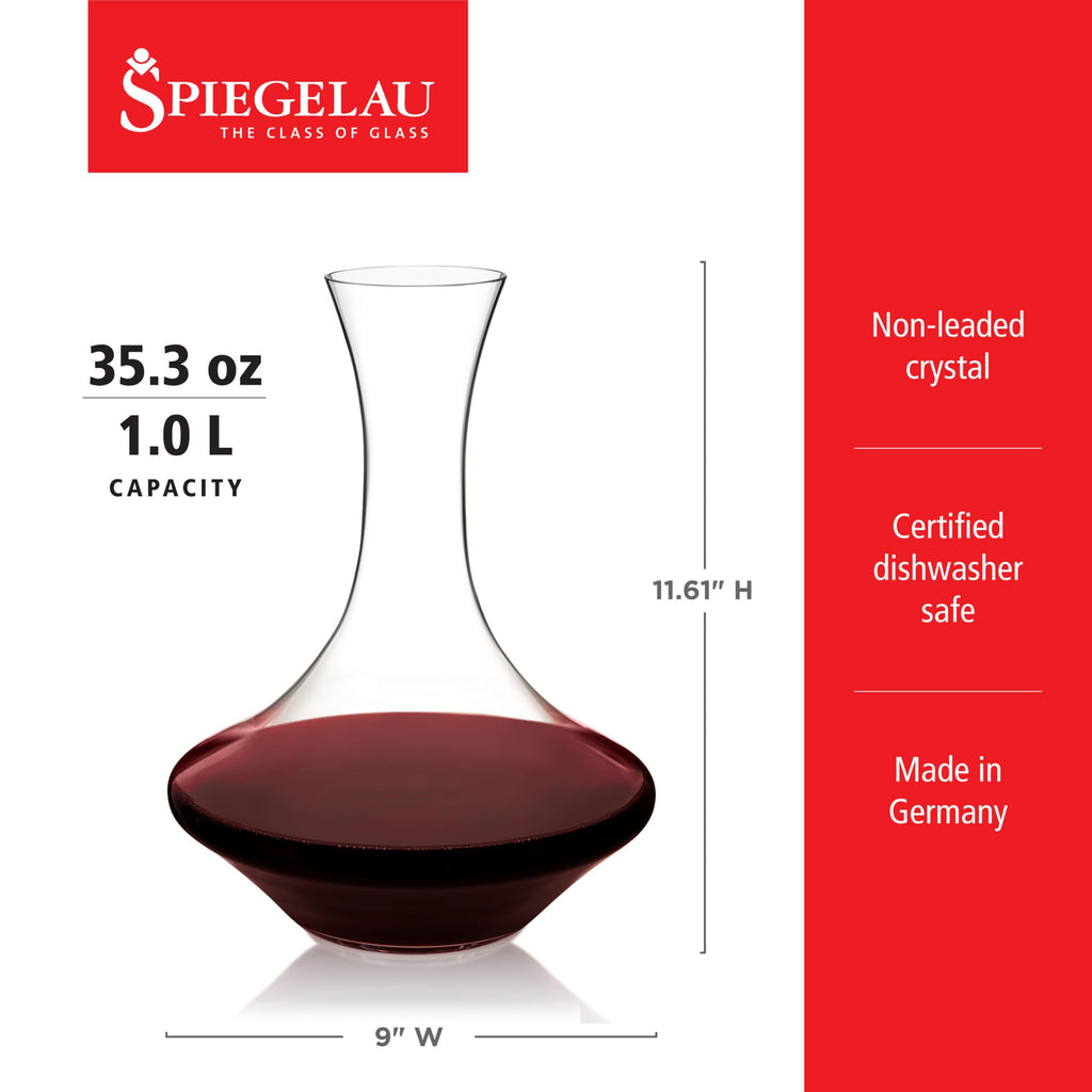 Spiegelau Authentis Crystal Wine Decanter, Modern Carafe for Red and White Wine, Elegant Glass Pitcher for Wedding Gifts, Housewarming, Home Bar Accessories, 35.3 oz (1 Liter), Set of 1