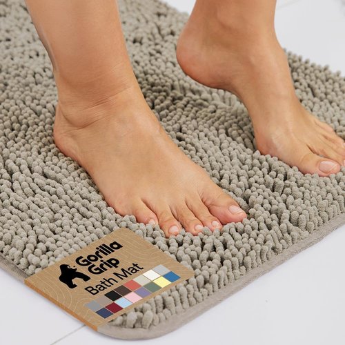 GORILLA GRIP Bath Rug Mat - Thick Soft Absorbent Chenille | Quick Dry Microfiber, 24x17, Gray Beige