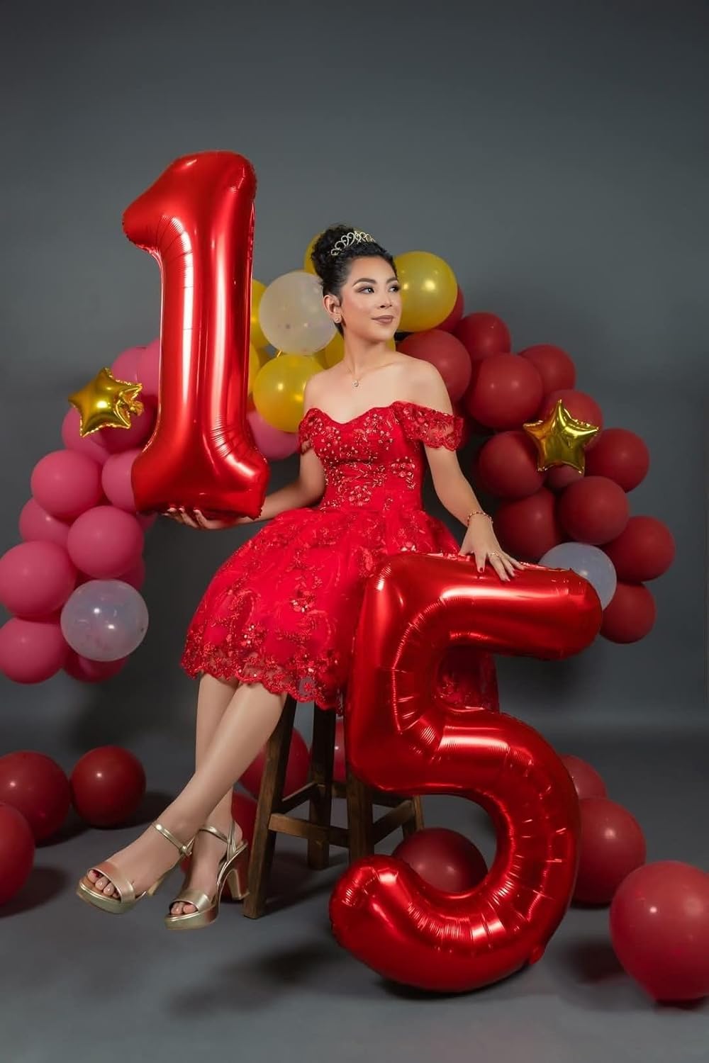 Number 15 Balloons - 40 Inch Red Foil Balloons for 15th Birthday & Anniversary Celebrations