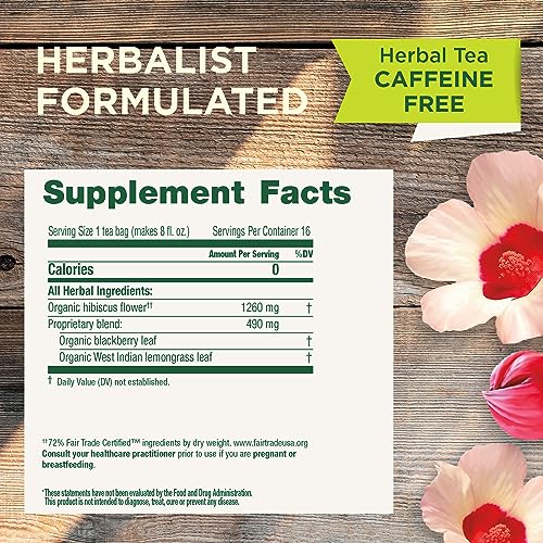 Organic Hibiscus Tea - Supports Heart Health - 16 Count (Pack of 2)