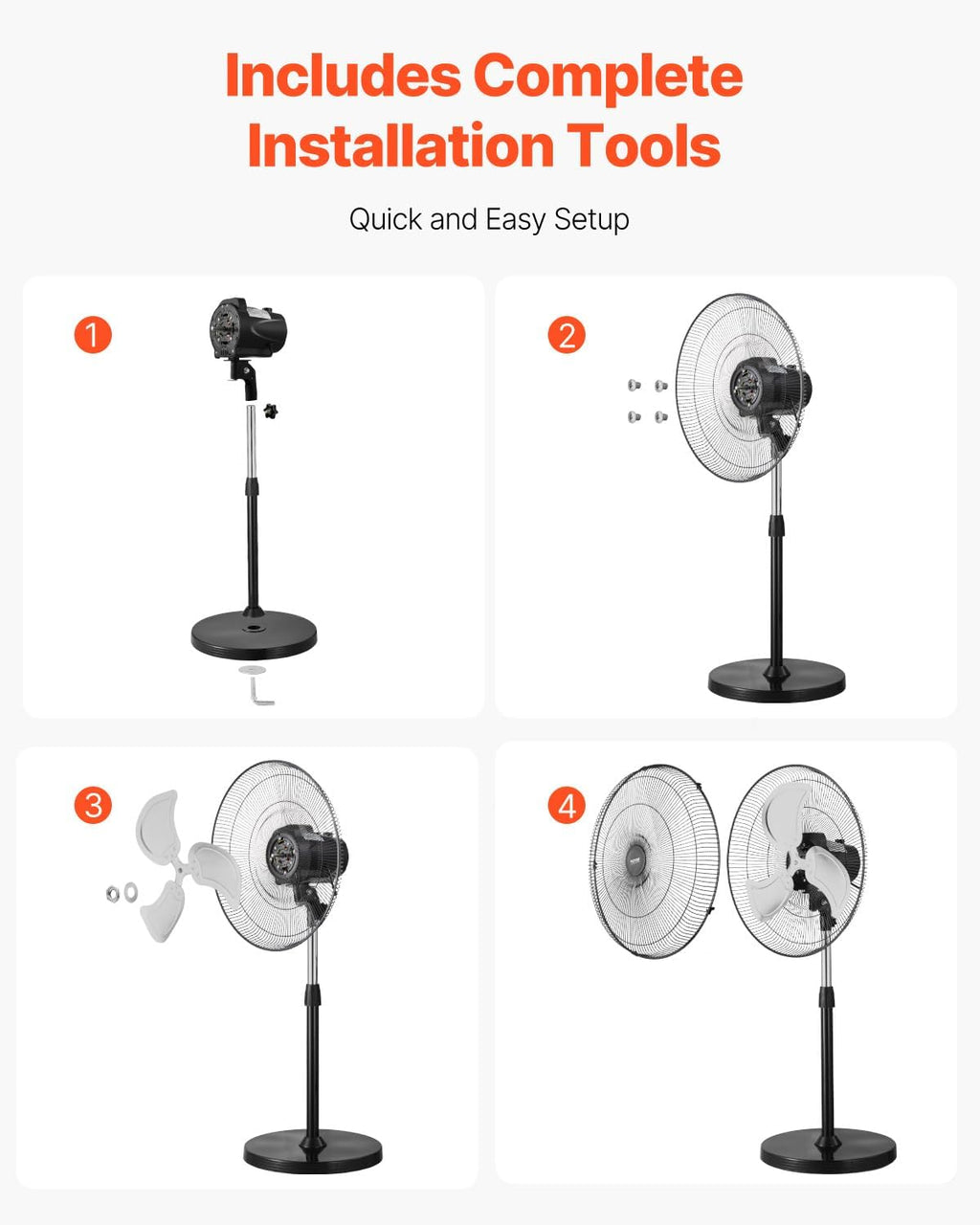 VEVOR 20-Inch Industrial Pedestal Fan - Adjustable Height & 90-Degree Oscillation | Powerful Black Floor Fan for Warehouses & Garages